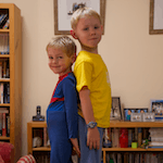 Two boys on a table