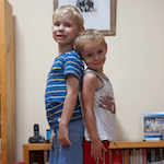 Two boys on a table