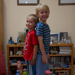 Two boys on a table